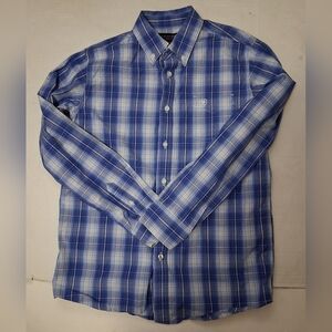 Boys Ariat Pro Series Blue Plaid Button-Up Long Sleeve Shirt XL (18)